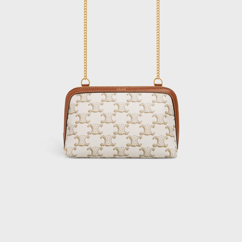 CLUTCH WITH CHAIN IN TRIOMPHE CANVAS AND LAMBSKIN WHITE/TAN - Image 1